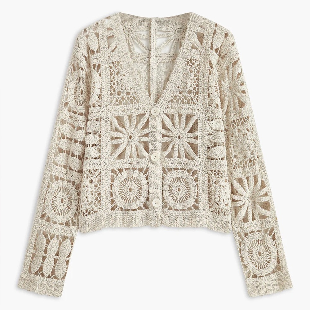 Cream Crochet knit Cardigan